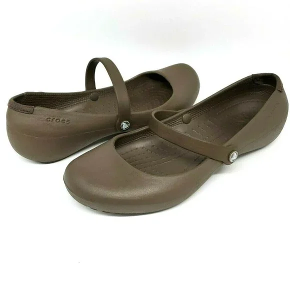 COPY Crocs Alice Brown Ballet Flat Mary Jane Womens Slip On Shoes Strap  Sz W